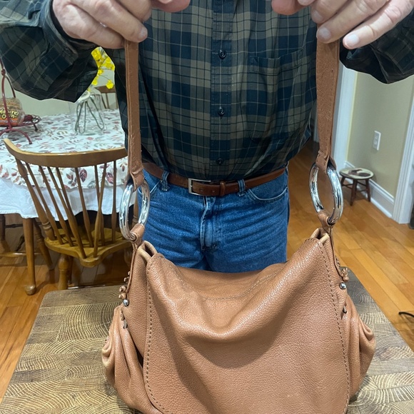 Chi Carlos Falchi Large Brown Pebbled Leather Hobo Shoulder Handbag Purse Boho - Picture 3 of 8